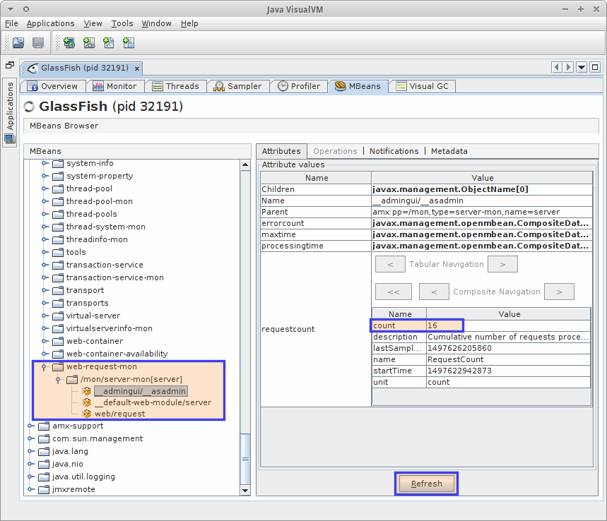 Web request metrics in VisualVM