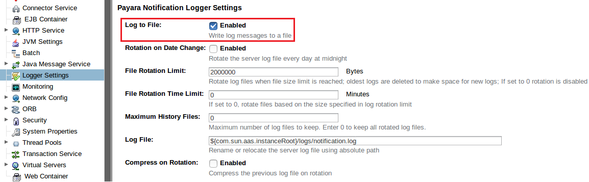 Log to File enabled