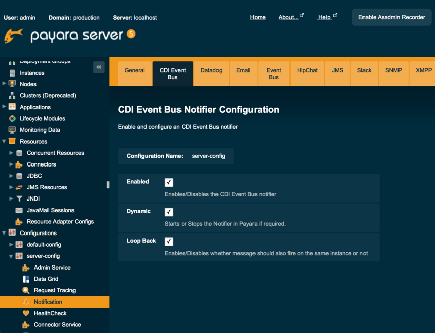 Admin console config